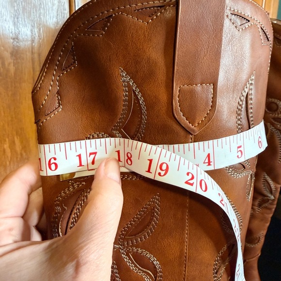 ISNOM Women's Sz 8.5 Brown Leather Western Cowboy Boots Block Heel Knee High - Picture 9 of 10